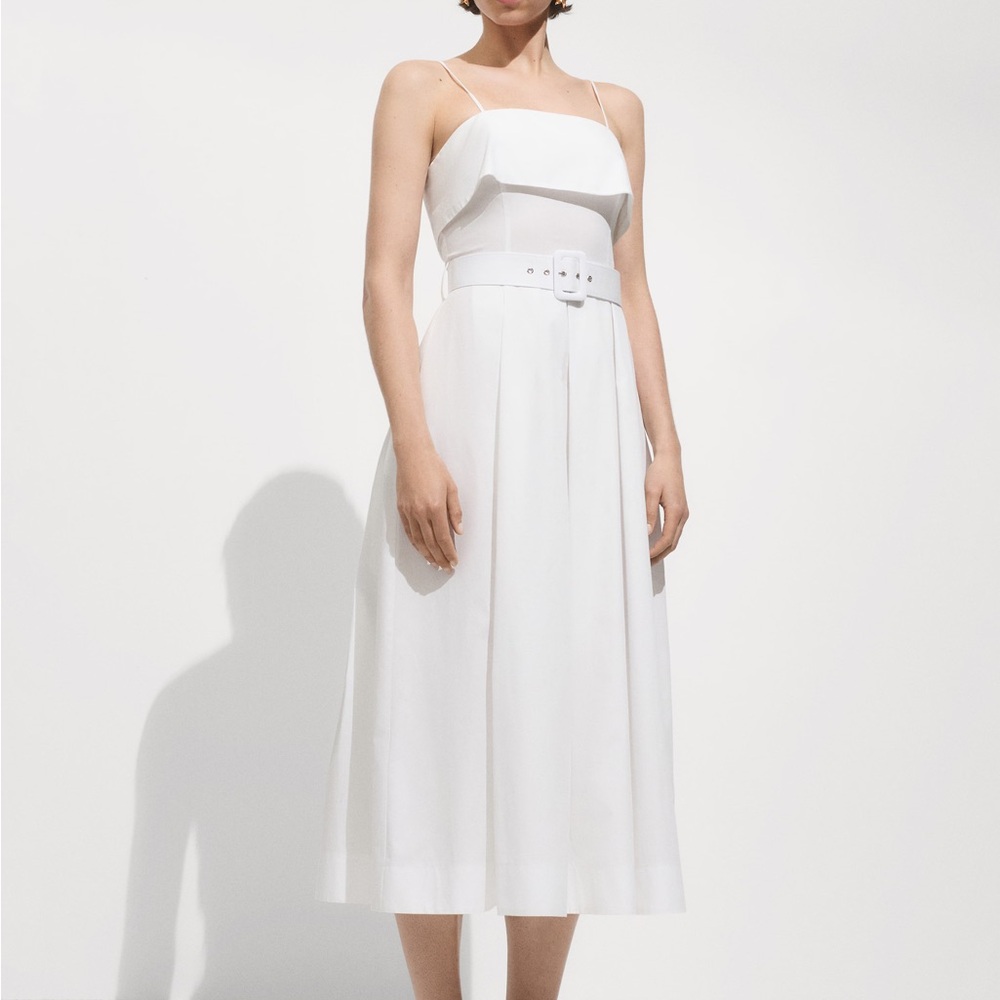 Mango White Belted Midi Dress
